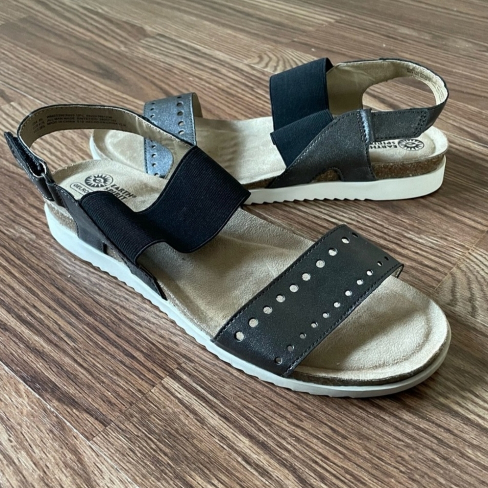 Earth Spirit Sandals, Size 9.5, Black, White, Metallic Black